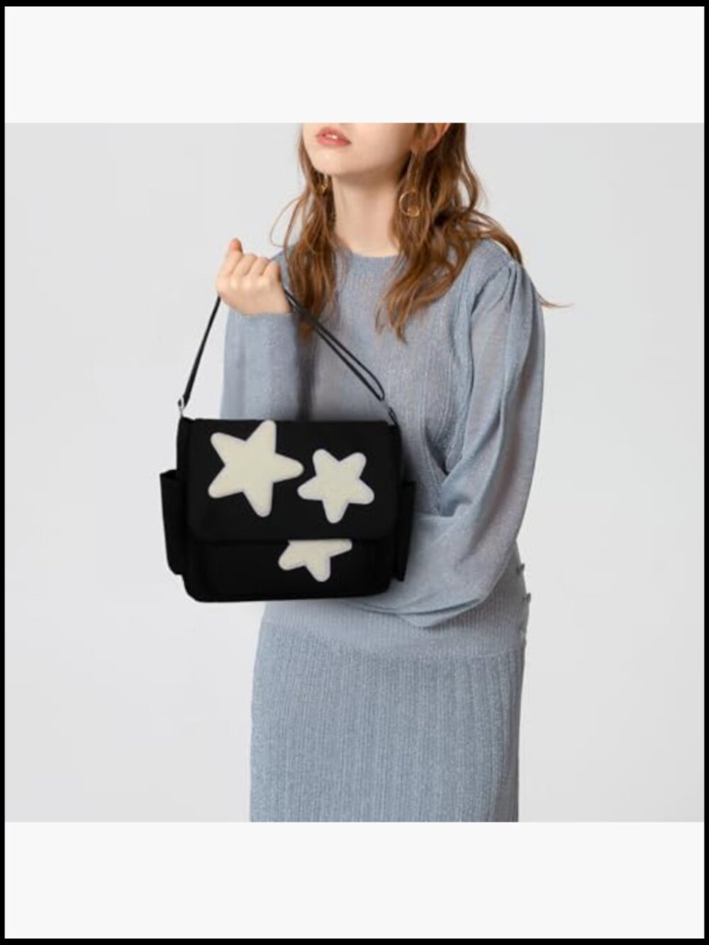 Canvas Messenger Bag with Star Coin Purse Crossbody Shoulder Bag - Picture 7 of 7